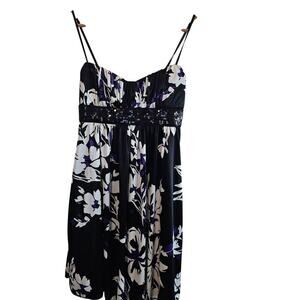 Y2K Babydoll Dress Womens Med Black Sleeveless Whimsygoth Floral Sequins Fairy